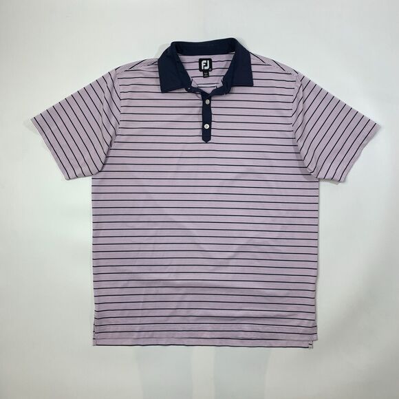 FJ FootJoy Shirt Mens XL Extra Large Thistle Navy Striped Golf Performance Polo - Picture 2 of 9